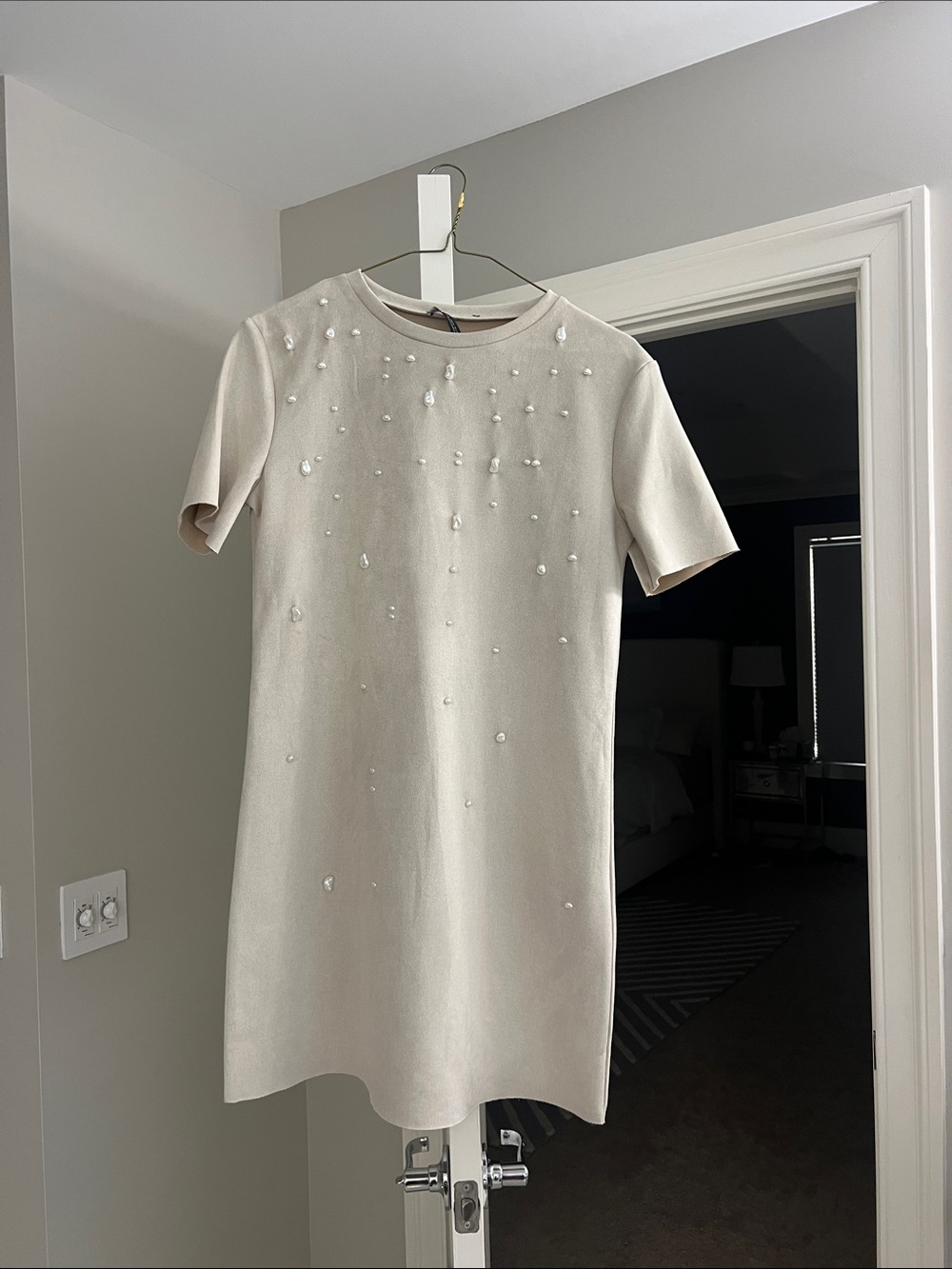 Zara beige dress with pearl embellishments